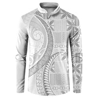Niue White Sunday Button Sweatshirt Niuean Lotu Tamaiti Hiapo Pattern - Polynesian Pride