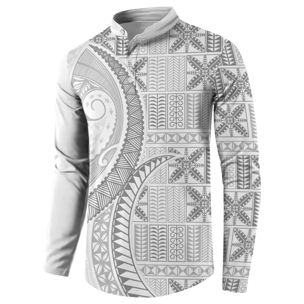 Niue White Sunday Button Sweatshirt Niuean Lotu Tamaiti Hiapo Pattern - Polynesian Pride