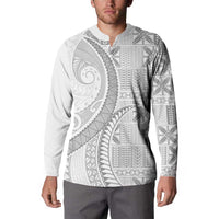 Niue White Sunday Button Sweatshirt Niuean Lotu Tamaiti Hiapo Pattern - Polynesian Pride