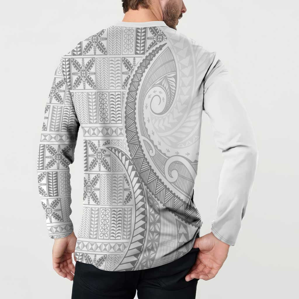 Niue White Sunday Button Sweatshirt Niuean Lotu Tamaiti Hiapo Pattern - Polynesian Pride