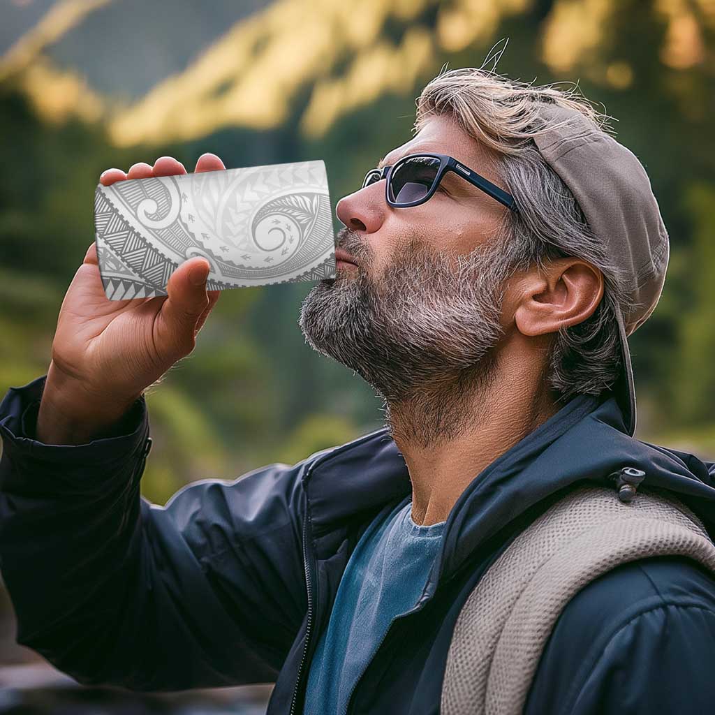 Niue White Sunday 4 in 1 Can Cooler Tumbler Niuean Lotu Tamaiti Hiapo Pattern - Polynesian Pride