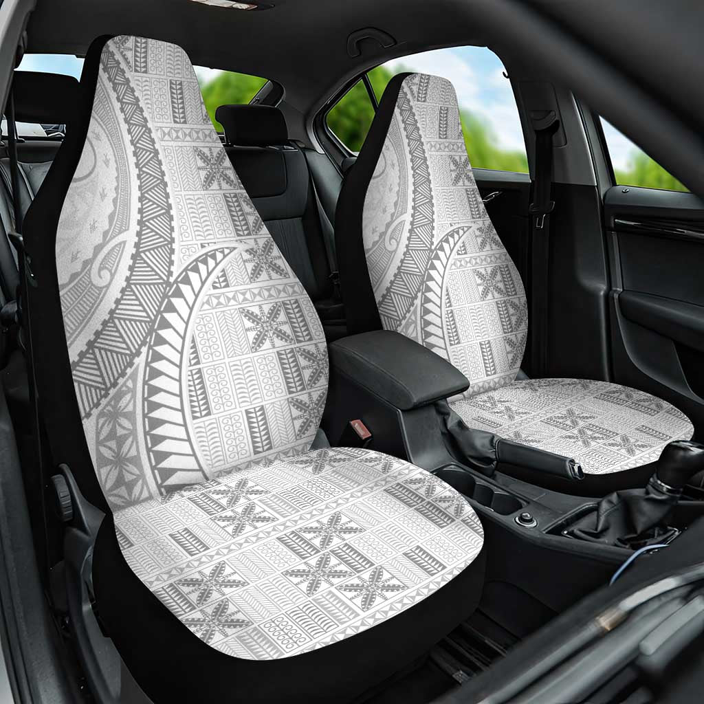 Niue White Sunday Car Seat Cover Niuean Lotu Tamaiti Hiapo Pattern - Polynesian Pride