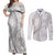 Niue White Sunday Couples Matching Off Shoulder Maxi Dress and Long Sleeve Button Shirt Niuean Lotu Tamaiti Hiapo Pattern - Polynesian Pride