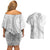 Niue White Sunday Couples Matching Off Shoulder Short Dress and Hawaiian Shirt Niuean Lotu Tamaiti Hiapo Pattern - Polynesian Pride