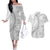 Niue White Sunday Couples Matching Off The Shoulder Long Sleeve Dress and Hawaiian Shirt Niuean Lotu Tamaiti Hiapo Pattern - Polynesian Pride