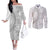 Niue White Sunday Couples Matching Off The Shoulder Long Sleeve Dress and Long Sleeve Button Shirt Niuean Lotu Tamaiti Hiapo Pattern - Polynesian Pride