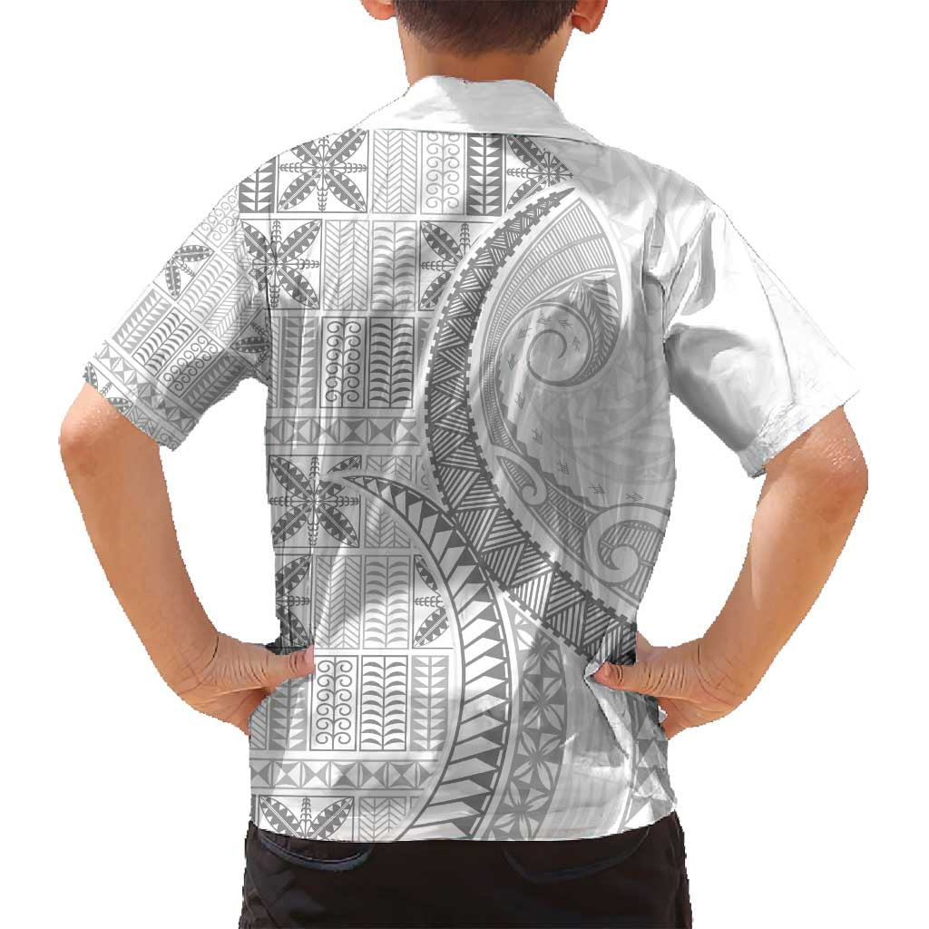 Niue White Sunday Family Matching Long Sleeve Bodycon Dress and Hawaiian Shirt Niuean Lotu Tamaiti Hiapo Pattern - Polynesian Pride