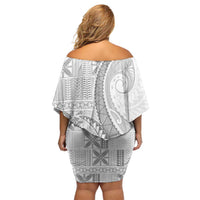 Niue White Sunday Family Matching Off Shoulder Short Dress and Hawaiian Shirt Niuean Lotu Tamaiti Hiapo Pattern - Polynesian Pride