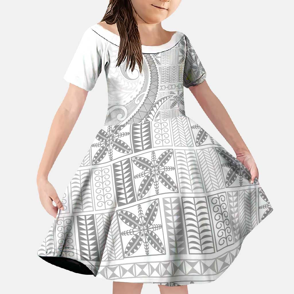 Niue White Sunday Family Matching Summer Maxi Dress and Hawaiian Shirt Niuean Lotu Tamaiti Hiapo Pattern - Polynesian Pride