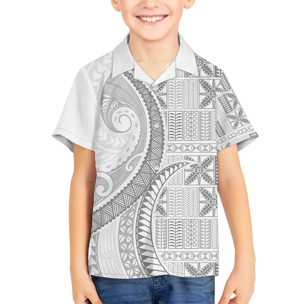 Niue White Sunday Family Matching Tank Maxi Dress and Hawaiian Shirt Niuean Lotu Tamaiti Hiapo Pattern - Polynesian Pride