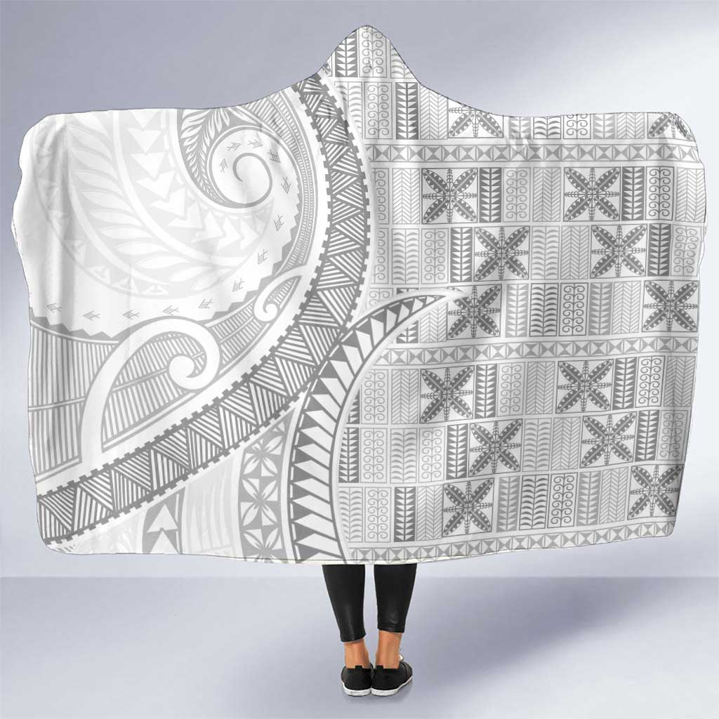 Niue White Sunday Hooded Blanket Niuean Lotu Tamaiti Hiapo Pattern LT9 One Size White - Polynesian Pride
