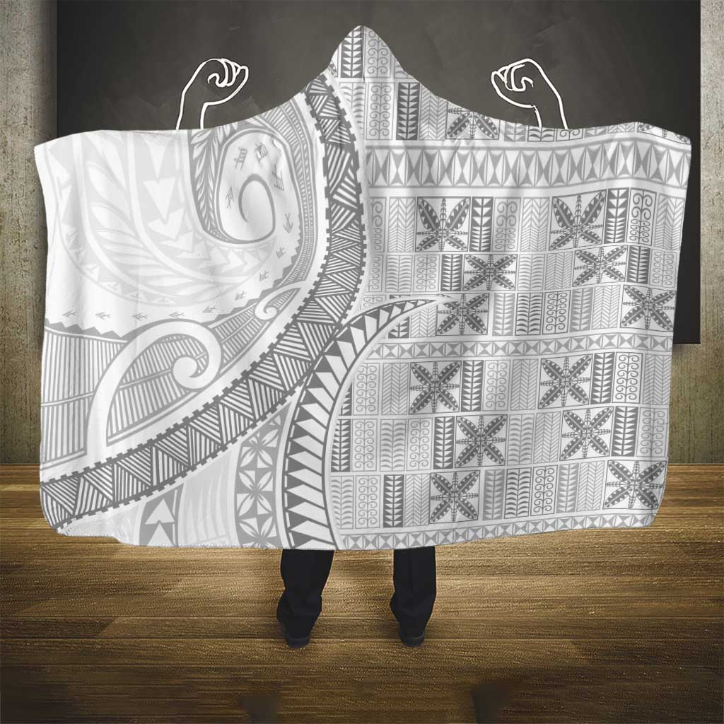 Niue White Sunday Hooded Blanket Niuean Lotu Tamaiti Hiapo Pattern - Polynesian Pride