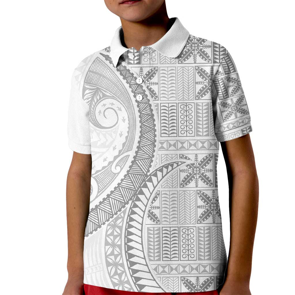 Niue White Sunday Kid Polo Shirt Niuean Lotu Tamaiti Hiapo Pattern LT9 Kid White - Polynesian Pride