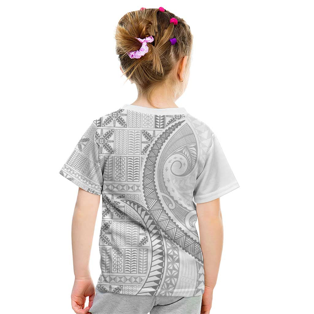 Niue White Sunday Kid T Shirt Niuean Lotu Tamaiti Hiapo Pattern - Polynesian Pride