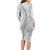 Niue White Sunday Long Sleeve Bodycon Dress Niuean Lotu Tamaiti Hiapo Pattern - Polynesian Pride