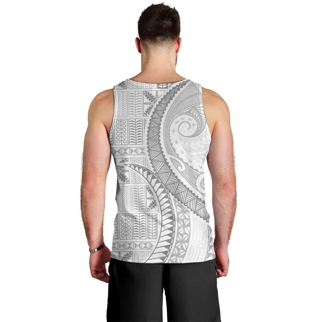 Niue White Sunday Men Tank Top Niuean Lotu Tamaiti Hiapo Pattern - Polynesian Pride