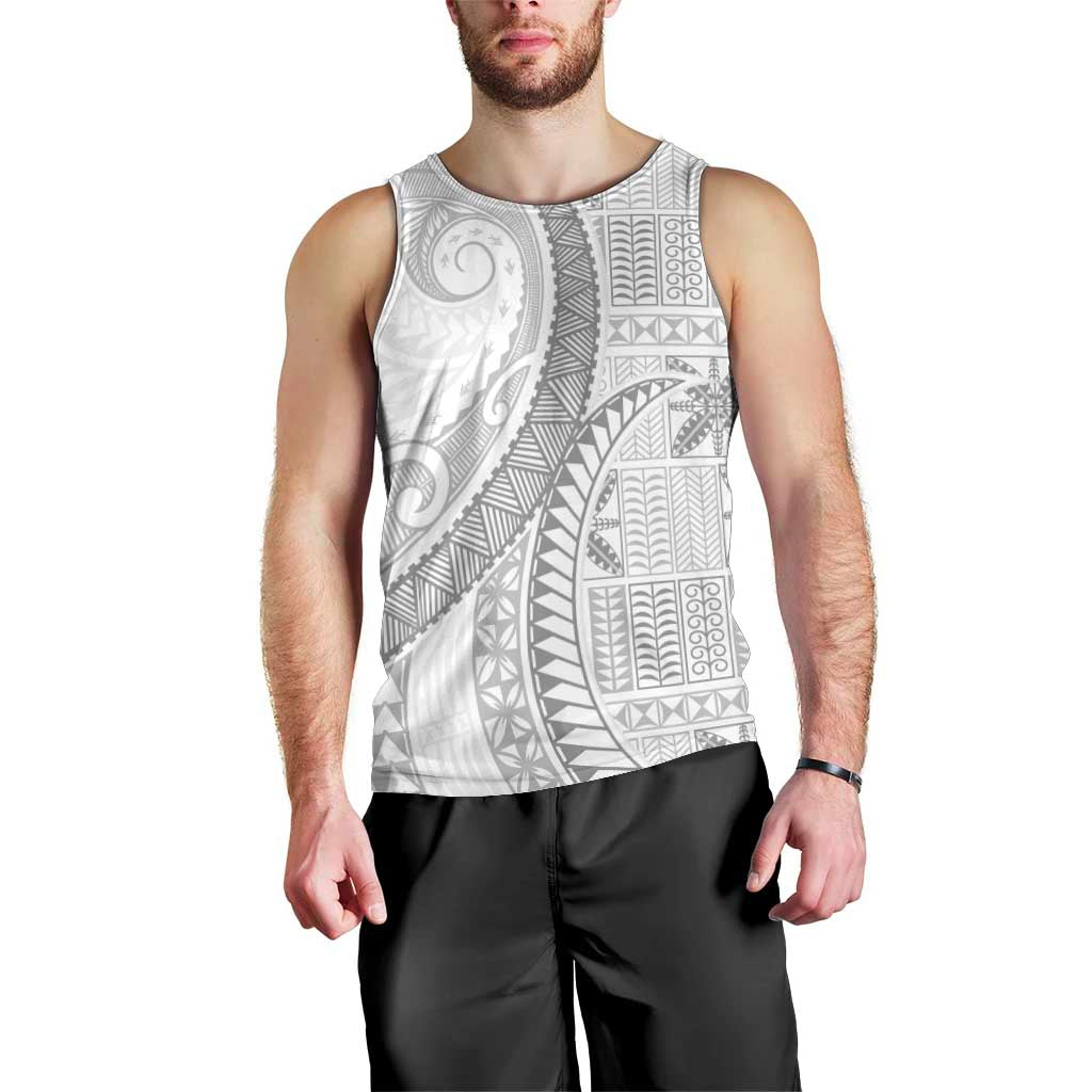 Niue White Sunday Men Tank Top Niuean Lotu Tamaiti Hiapo Pattern - Polynesian Pride