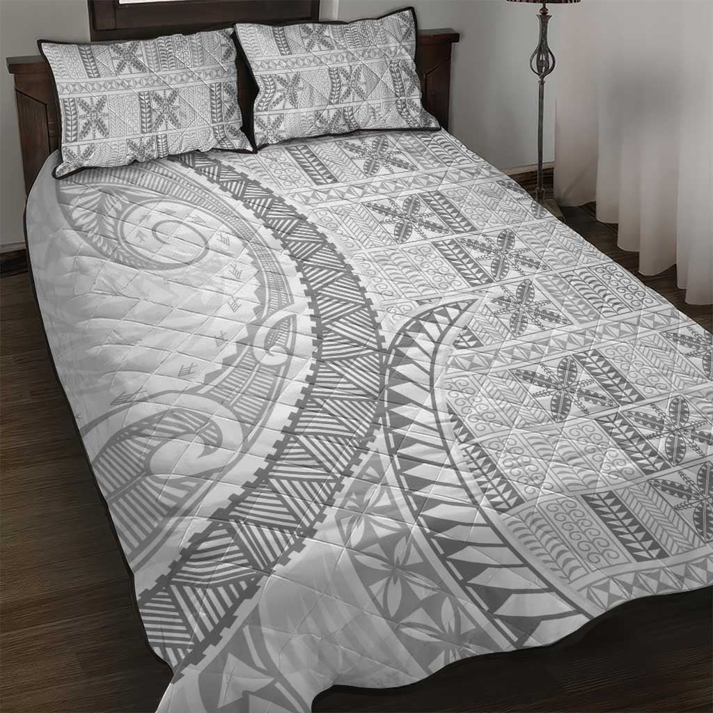 Niue White Sunday Quilt Bed Set Niuean Lotu Tamaiti Hiapo Pattern LT9 White - Polynesian Pride