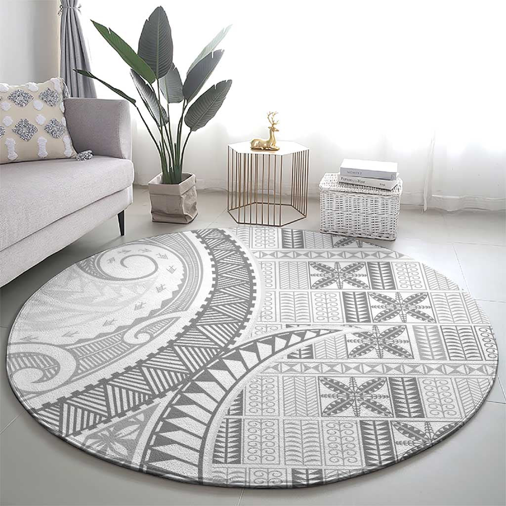 Niue White Sunday Round Carpet Niuean Lotu Tamaiti Hiapo Pattern - Polynesian Pride
