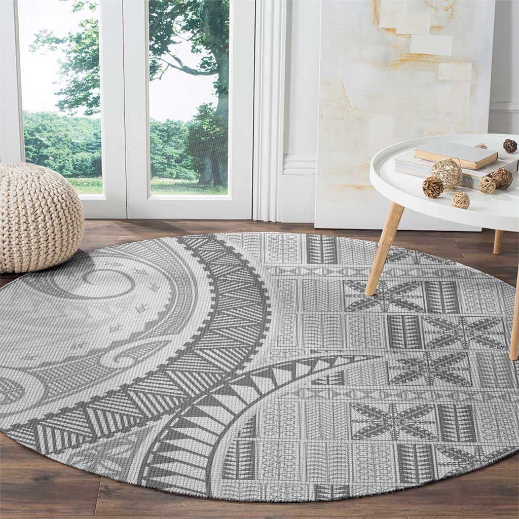 Niue White Sunday Round Carpet Niuean Lotu Tamaiti Hiapo Pattern - Polynesian Pride