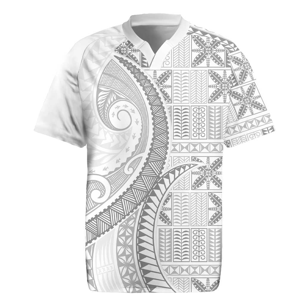 Niue White Sunday Rugby Jersey Niuean Lotu Tamaiti Hiapo Pattern - Polynesian Pride