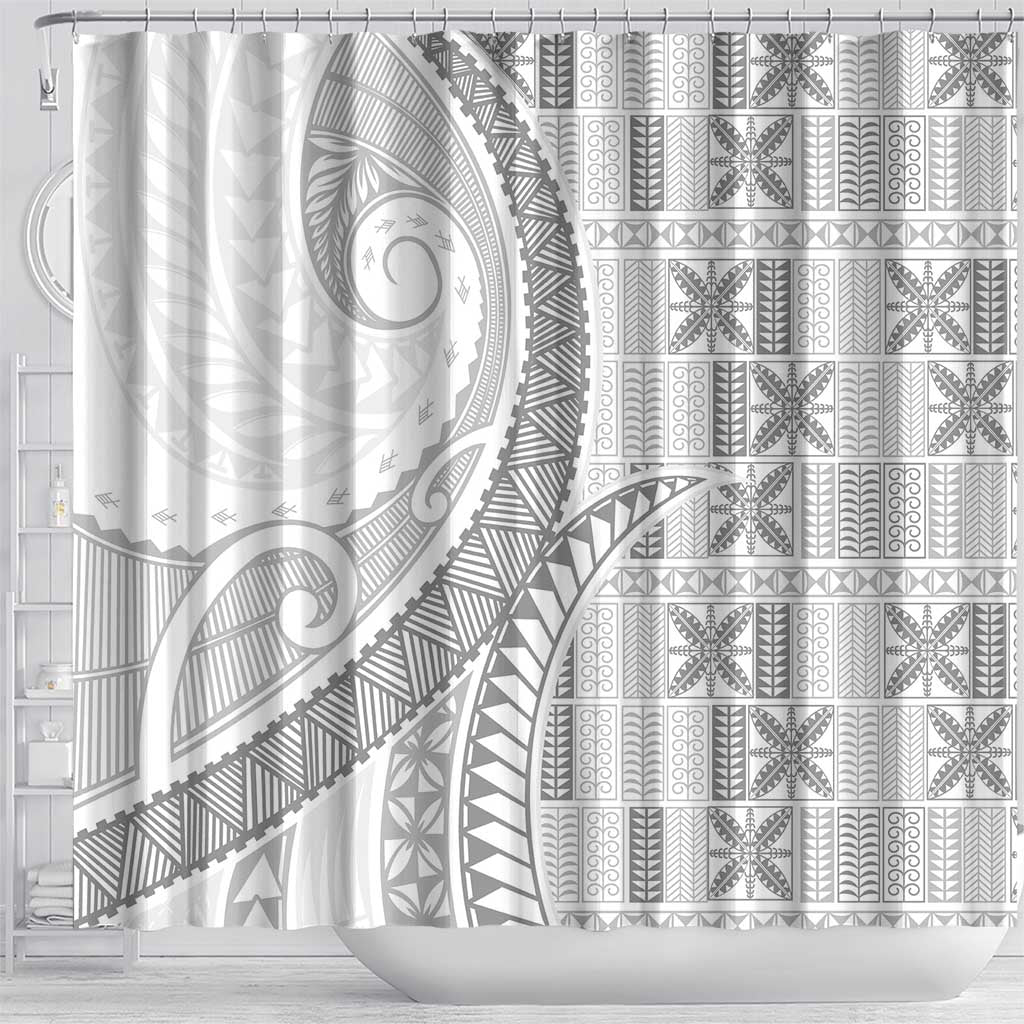 Niue White Sunday Shower Curtain Niuean Lotu Tamaiti Hiapo Pattern - Polynesian Pride