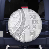 Niue White Sunday Spare Tire Cover Niuean Lotu Tamaiti Hiapo Pattern - Polynesian Pride