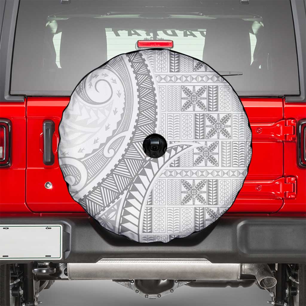 Niue White Sunday Spare Tire Cover Niuean Lotu Tamaiti Hiapo Pattern - Polynesian Pride