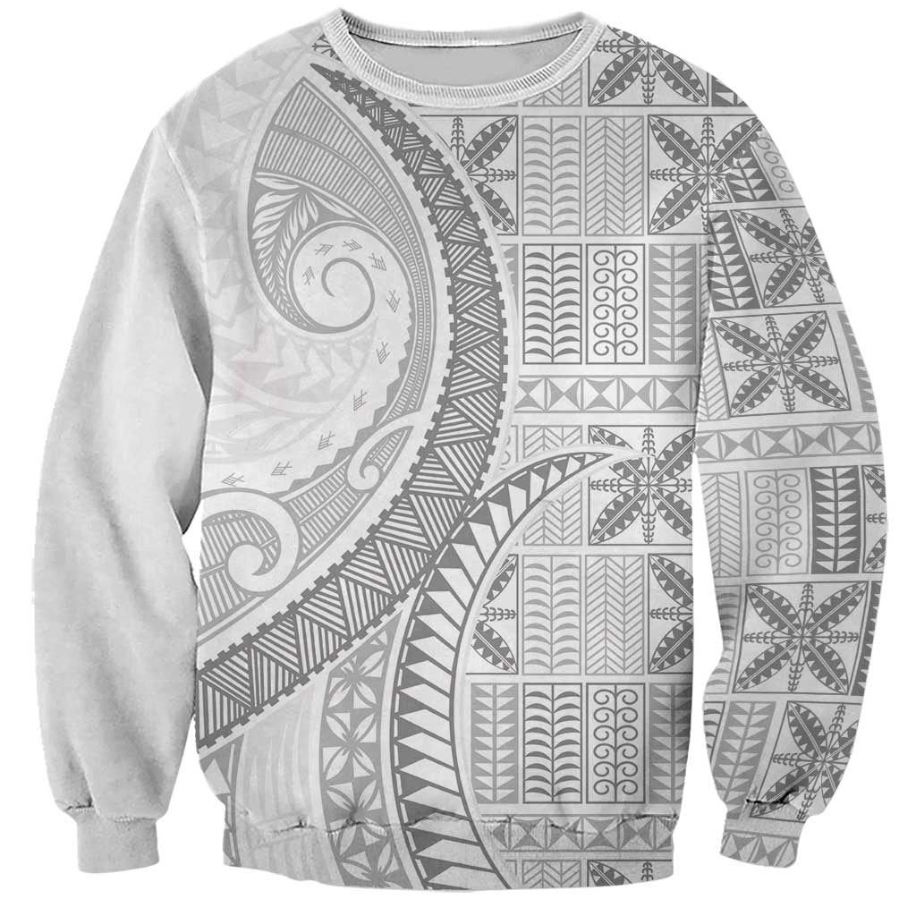 Niue White Sunday Sweatshirt Niuean Lotu Tamaiti Hiapo Pattern - Polynesian Pride