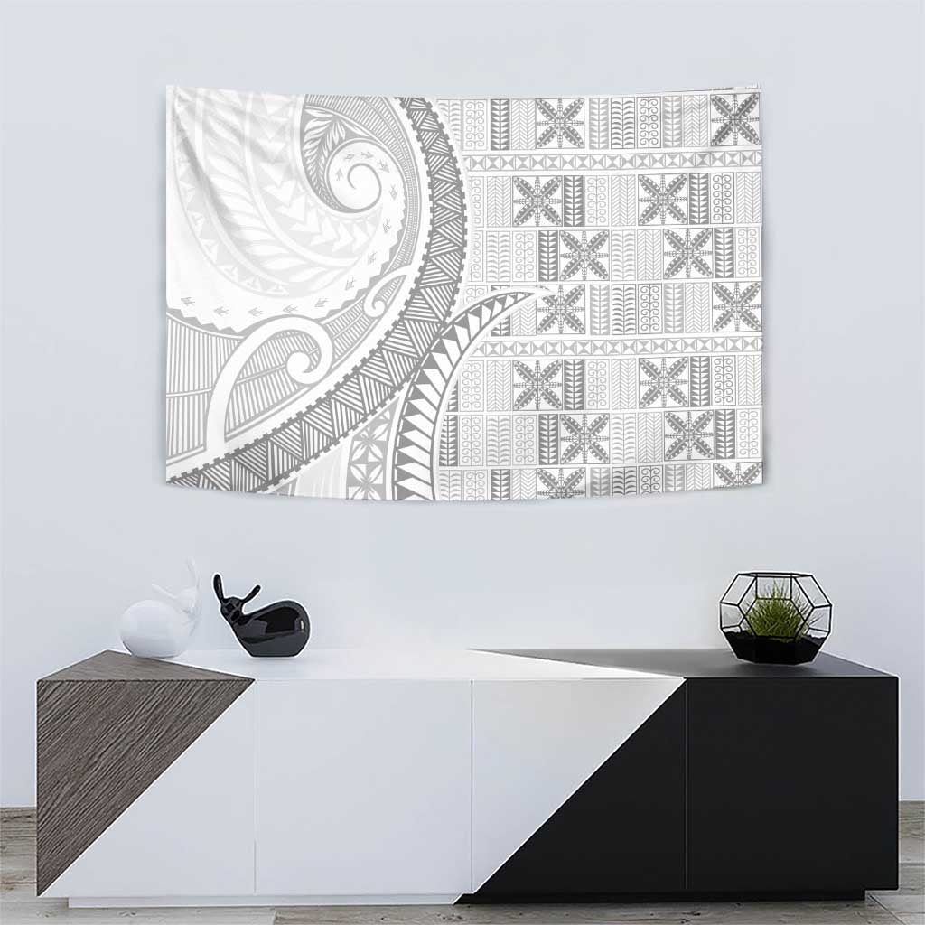 Niue White Sunday Tapestry Niuean Lotu Tamaiti Hiapo Pattern - Polynesian Pride