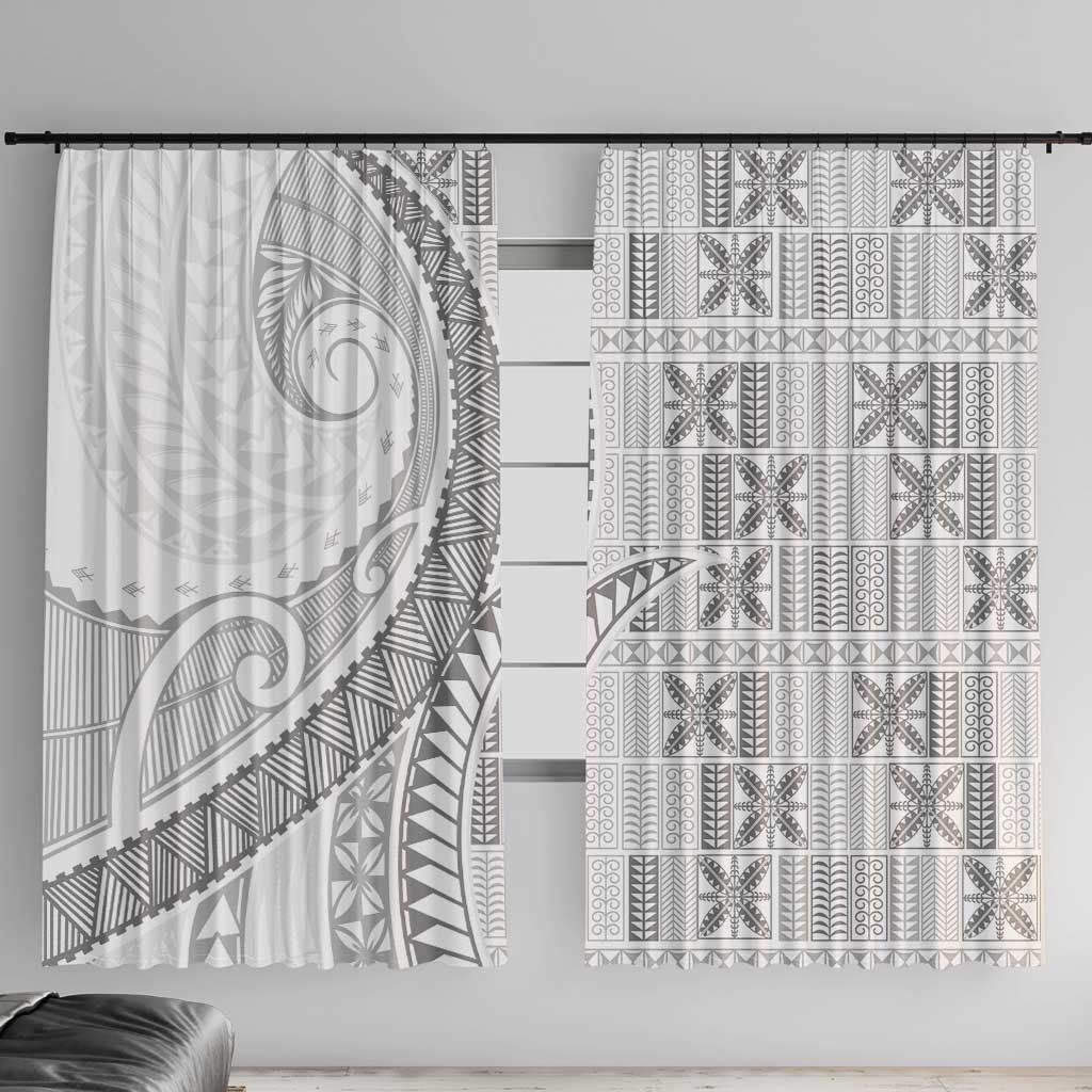 Niue White Sunday Window Curtain Niuean Lotu Tamaiti Hiapo Pattern LT9 With Hooks White - Polynesian Pride