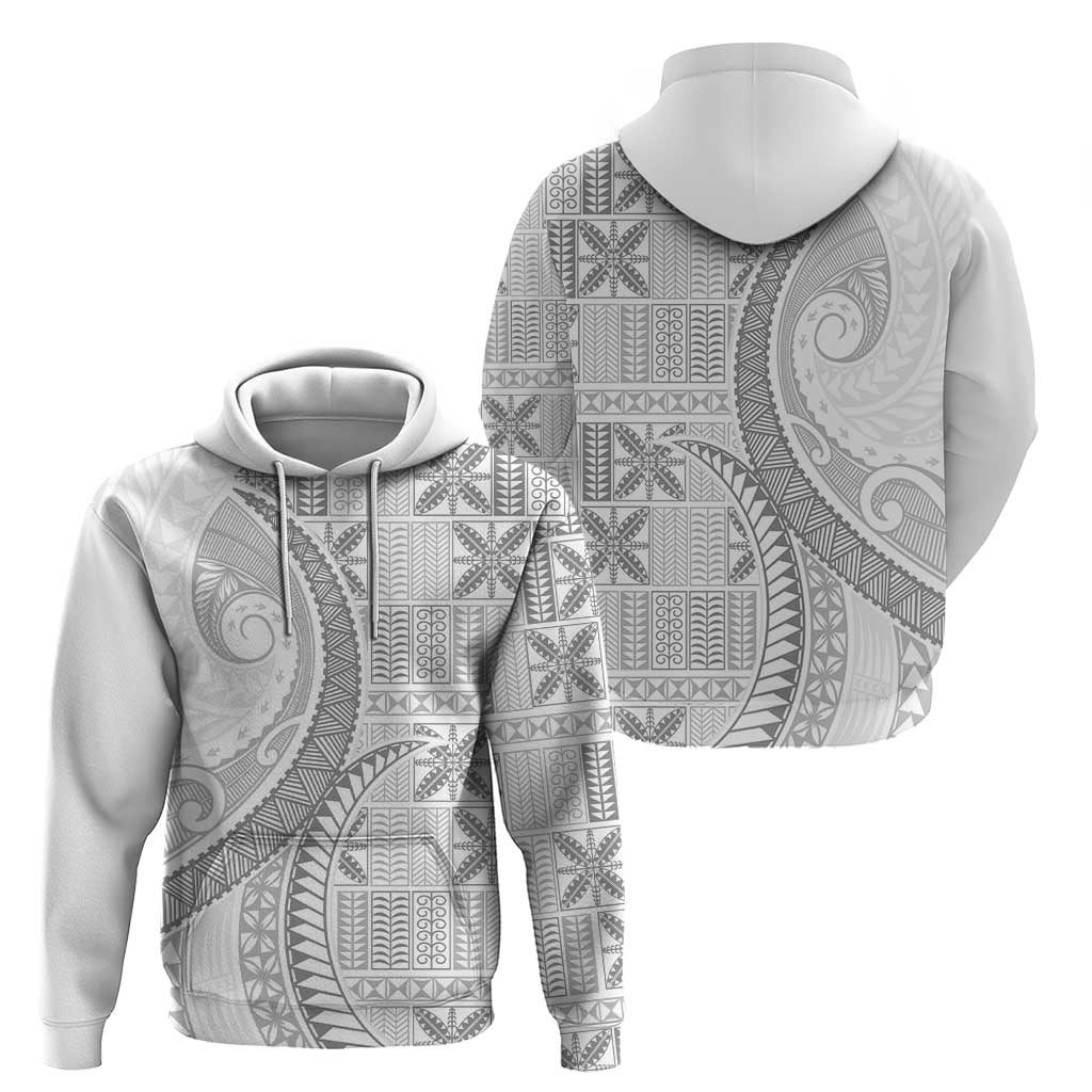 Niue White Sunday Zip Hoodie Niuean Lotu Tamaiti Hiapo Pattern - Polynesian Pride