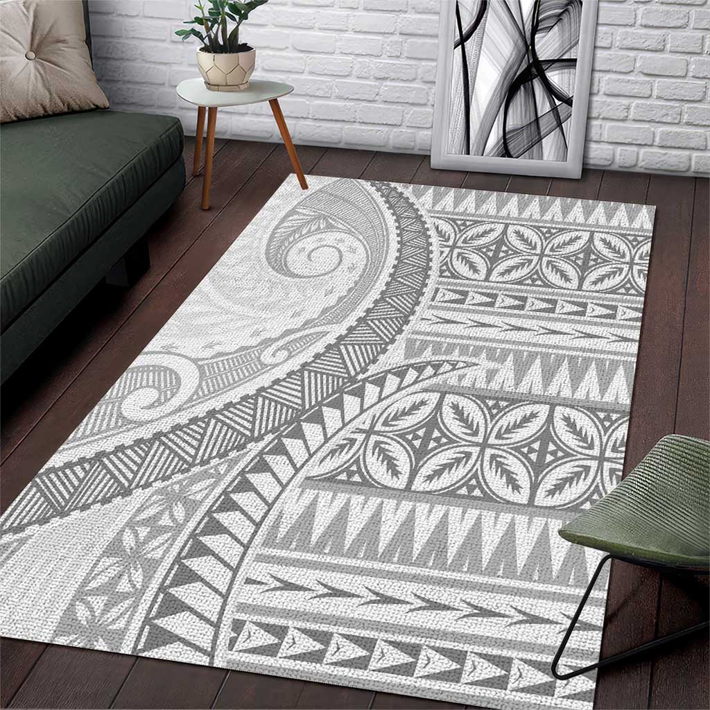 Polynesian White Sunday Area Rug Lotu Tamaiti Melanesian Pattern - Polynesian Pride