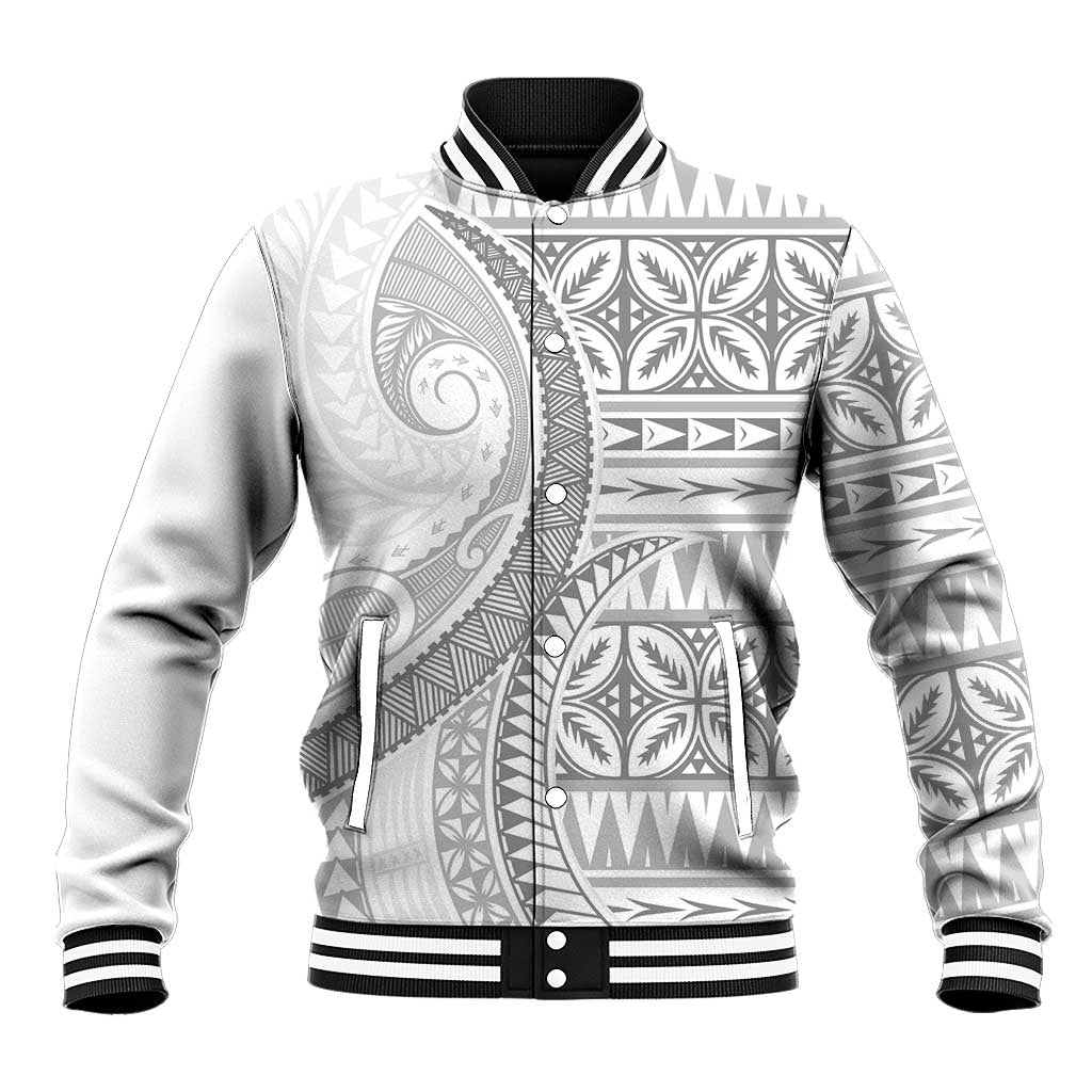 Polynesian White Sunday Baseball Jacket Lotu Tamaiti Melanesian Pattern - Polynesian Pride