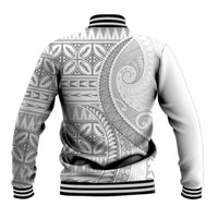 Polynesian White Sunday Baseball Jacket Lotu Tamaiti Melanesian Pattern - Polynesian Pride