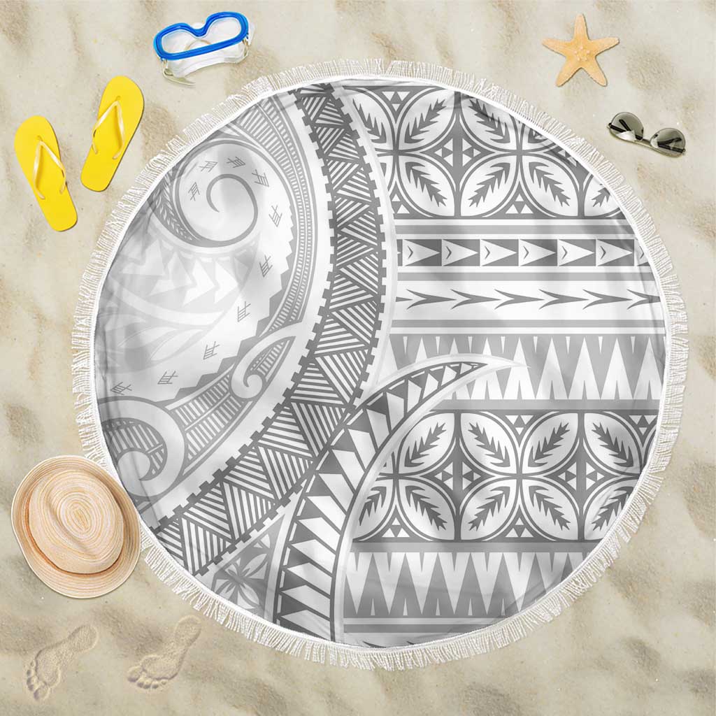 Polynesian White Sunday Beach Blanket Lotu Tamaiti Melanesian Pattern LT9 One Size 150cm White - Polynesian Pride
