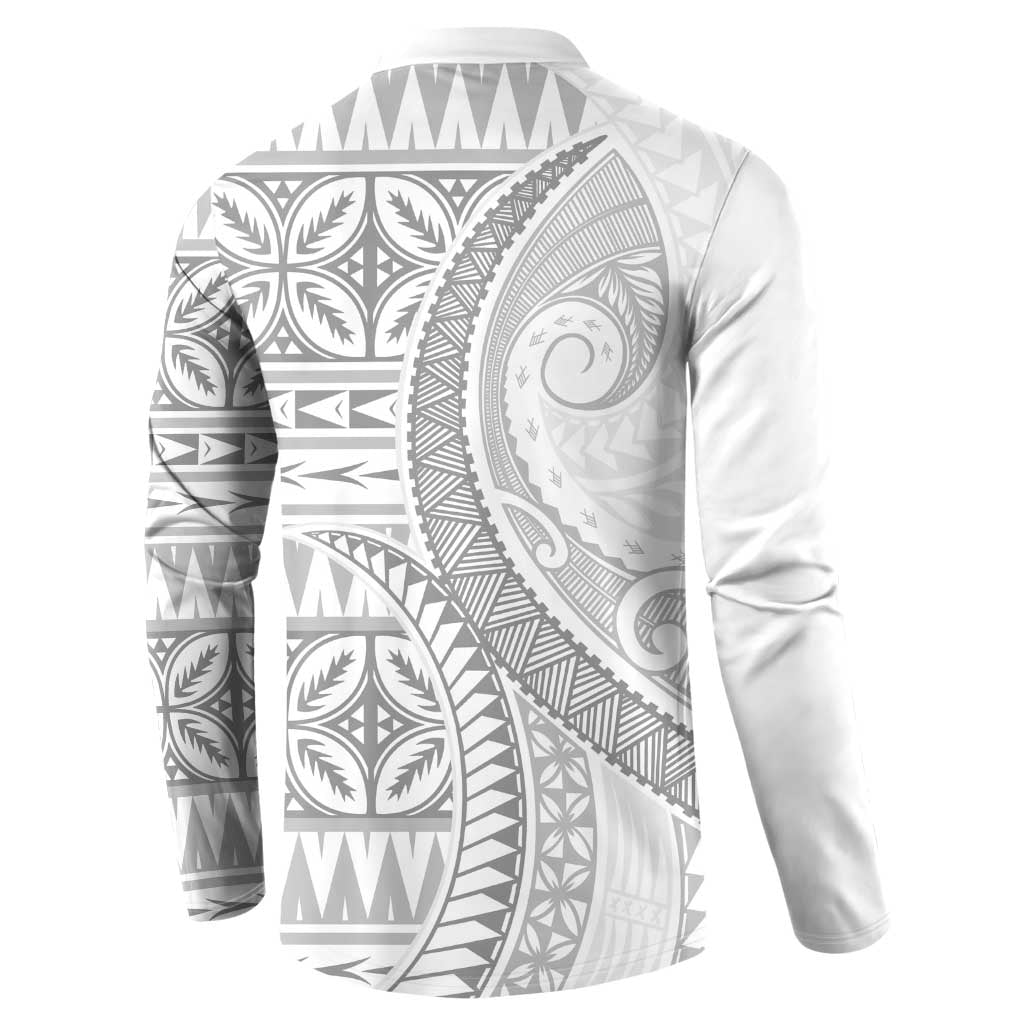 Polynesian White Sunday Button Sweatshirt Lotu Tamaiti Melanesian Pattern - Polynesian Pride