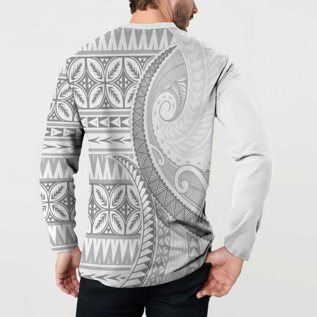 Polynesian White Sunday Button Sweatshirt Lotu Tamaiti Melanesian Pattern - Polynesian Pride
