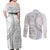 Polynesian White Sunday Couples Matching Off Shoulder Maxi Dress and Long Sleeve Button Shirt Lotu Tamaiti Melanesian Pattern - Polynesian Pride