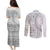 Polynesian White Sunday Couples Matching Puletasi and Long Sleeve Button Shirt Lotu Tamaiti Melanesian Pattern - Polynesian Pride