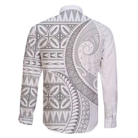 Polynesian White Sunday Family Matching Long Sleeve Bodycon Dress and Hawaiian Shirt Lotu Tamaiti Melanesian Pattern - Polynesian Pride