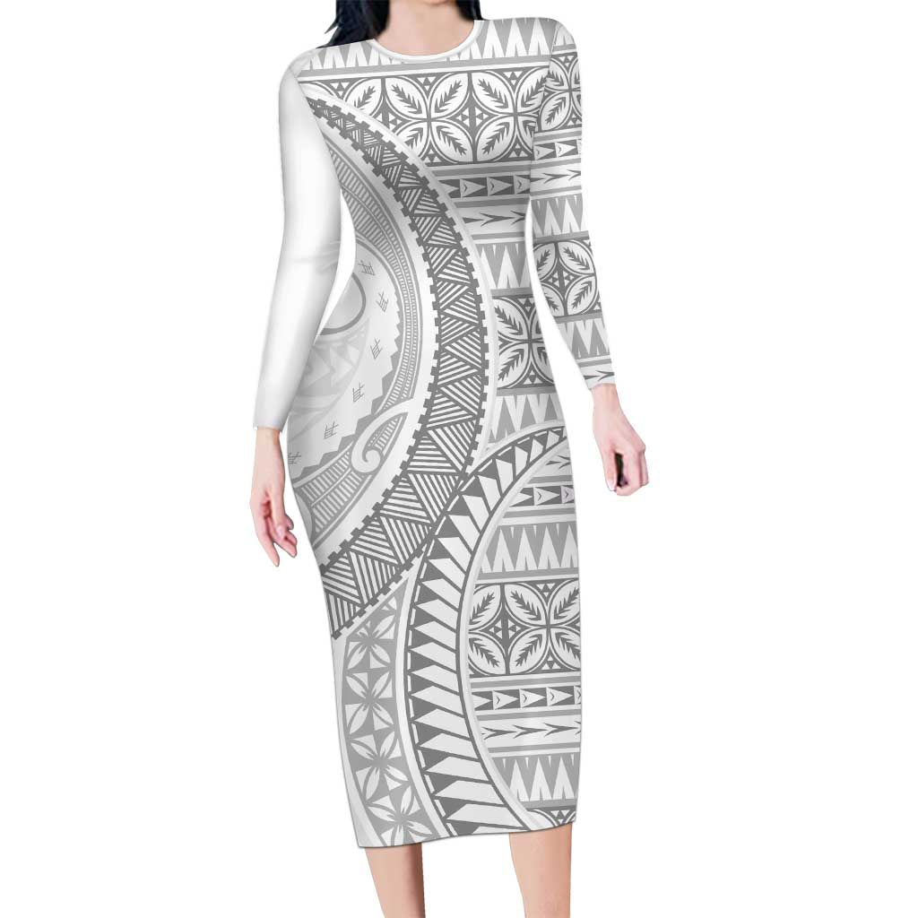 Polynesian White Sunday Family Matching Long Sleeve Bodycon Dress and Hawaiian Shirt Lotu Tamaiti Melanesian Pattern - Polynesian Pride