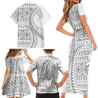 Polynesian White Sunday Family Matching Short Sleeve Bodycon Dress and Hawaiian Shirt Lotu Tamaiti Melanesian Pattern - Polynesian Pride