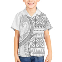 Polynesian White Sunday Kid Hawaiian Shirt Lotu Tamaiti Melanesian Pattern - Polynesian Pride