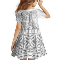Polynesian White Sunday Kid Short Sleeve Dress Lotu Tamaiti Melanesian Pattern - Polynesian Pride