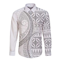 Polynesian White Sunday Long Sleeve Button Shirt Lotu Tamaiti Melanesian Pattern - Polynesian Pride