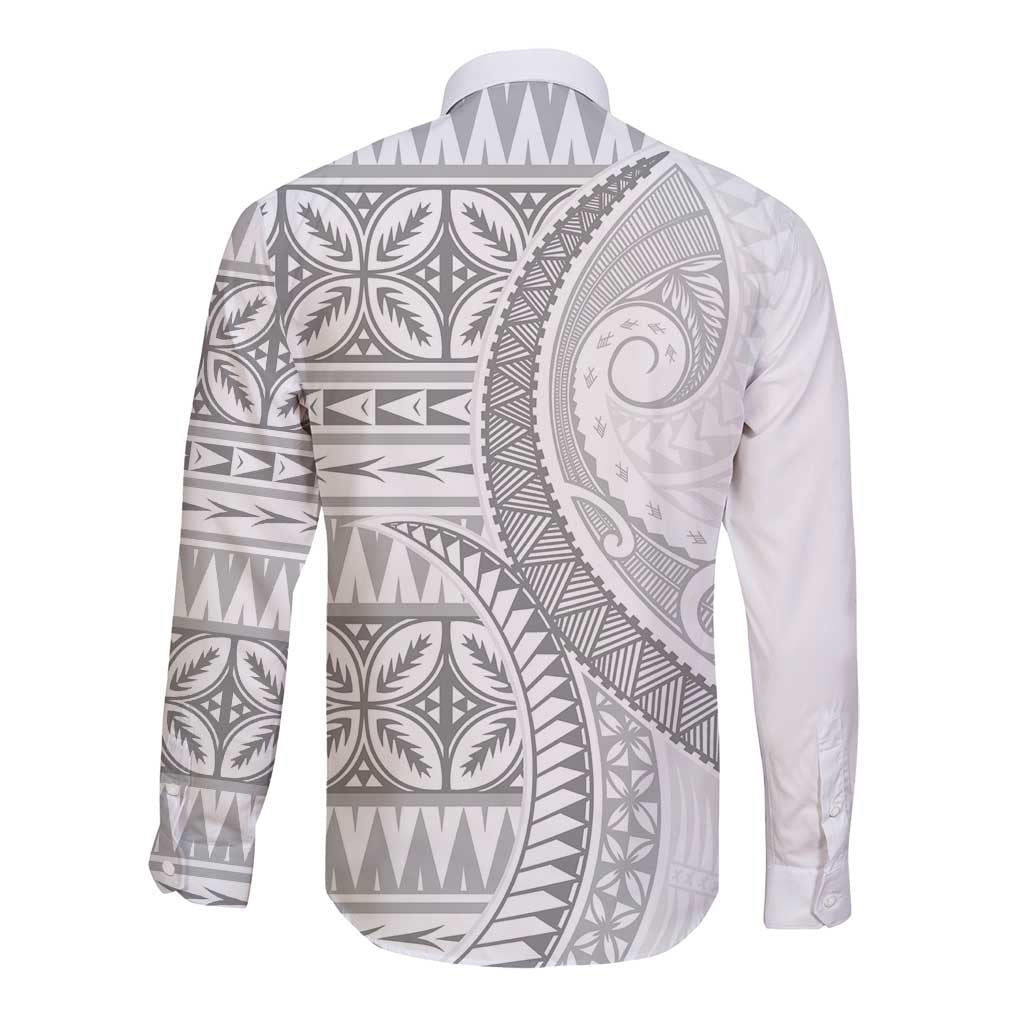 Polynesian White Sunday Long Sleeve Button Shirt Lotu Tamaiti Melanesian Pattern - Polynesian Pride