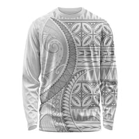 Polynesian White Sunday Long Sleeve Shirt Lotu Tamaiti Melanesian Pattern - Polynesian Pride