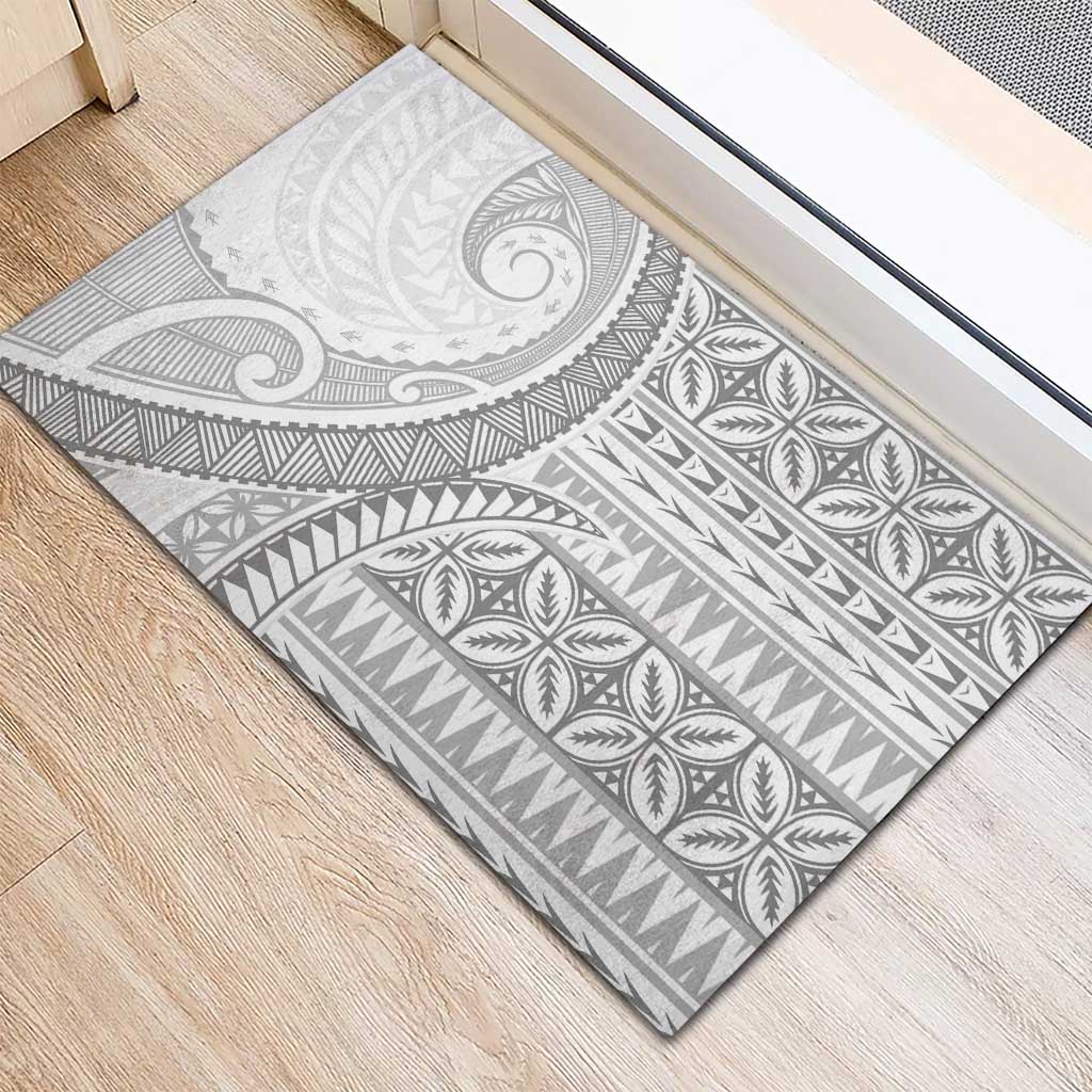 Polynesian White Sunday Rubber Doormat Lotu Tamaiti Melanesian Pattern - Polynesian Pride