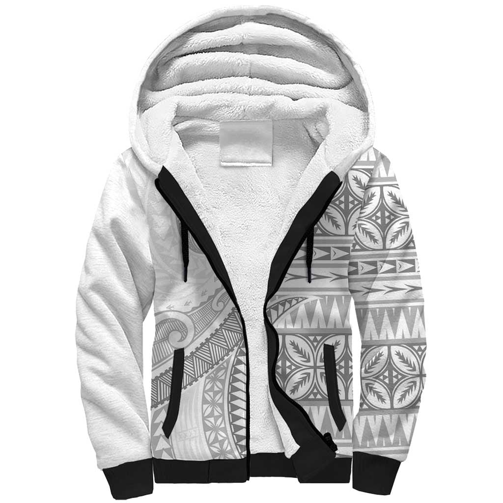 Polynesian White Sunday Sherpa Hoodie Lotu Tamaiti Melanesian Pattern - Polynesian Pride